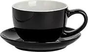 [Argon Tableware] 2 Piece Cappuccino Cup & Saucer Set - 250ml - Black - Tea Cup and Saucer Set Coloured Tea Mug with Saucer Dish Coffee Mug, Espresso Cup