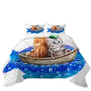 Funny Cats Art Drawing Fishing Buddies Kittens Coverlet