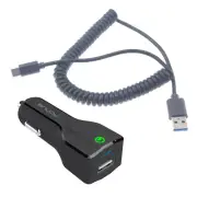 For Samsung Galaxy A50 A20 A10e - CAR CHARGER 24W FAST 2-PORT USB COILED CABLE