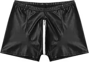 [Zadaos] Mens Sexy Open Crotch Leather Short Pants for Sex Latex Zipper Patent Leather Boxer