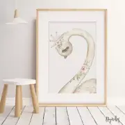 Baby, Girl Nursery Bedroom Wall Art decor print watercolour floral Swan Prints