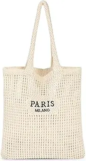 [Pleneal] Crochet Tote Bag, Mesh Beach Bag, Knitted Shoulder Bag Vacation Arsthetic Boho Tote Bag for Women