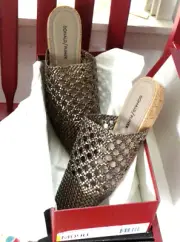 Donald J. Pliner 9 woven Bronze slides low heel sandal COMFY wedge NEW $278
