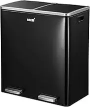 Maxkon 60L Pedal Recycling Bin Dual Kitchen Rubbish Bin Waste Garbage Trash Can with Dual Compartments Black