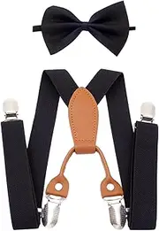 [yuksok] Kids Suspenders Bow Tie Pants Suspenders Heavy Duty Black Y Shape Braces Tuxedo Suspenders for Child Boys Girls Halloween