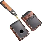 HIBEYO Leather Key Fob Cover Compatible with Volvo XC90 XC60 XC40 S60 S90 V90 Polestar 1 Polestar 2 Polestar 3 Accessories Genuine Leather Key Case with Keychain-A Type Black