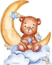 SC4596 Cute Teddy Bear Moon Blue Cardboard Cut Out Height 92cm - Ideal for Animal Theme, Parties, Birthdays & Baby Showers, Room Decorations & Events