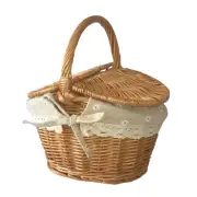 Woven Basket with Handle Double Lid Fruit Storage Hamper Wicker