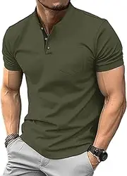 [VgueElegc] Slim Buttons Muscle Henley Shirt Stretch Muscle Gym Workout Tee Shirts Athletic Relaxed T-Shirts for Men