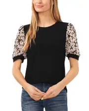 CeCe Crewneck Mixed Media Top