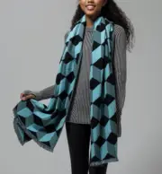 Ivivva Wrap Up And Go Scarf Black Tender Skye Blue Black NEW Cotton Wool