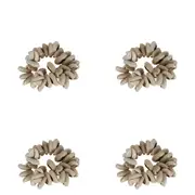 4x Belle Whitsunday Shell/Elastic Napkin Ring Holder Storage Organiser 6cm White