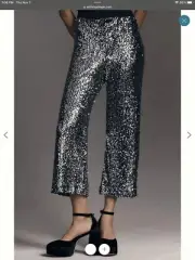 New Anthropologie Maeve The Colette Cropped Wide-Leg Sequin Pants 28 $198 NWT