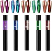 Chrome Nail Powder | Gel Polish Nail Powder Pen | Set of 5 Fake Fingernail Glitter Decorations for Home Salon, Manicure Art Supplies