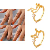 在飛比找蝦皮購物優惠-時尚星座戒指 12 星座鑲鑽開口戒指可調節金戒指女士首飾配件