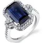 925 Sterling Silver Emerald Cut Synthetic Created Blue Sapphire Ring 4.50 TCW