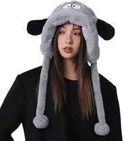 [DILINBAO] 2025 Cartoon Big Eyes Puppy Winter Hat for Women Cute Furry Faux Fur Beanie Hat Fashion Warm Outdoor Ear Flaps Hat