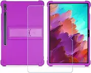 Generic TPU Cover for Samsung Galaxy Tab A8 + HD Tempered Glass, Silicone Shell Bumper Protective Back Case - 9 Hardness Anti-Scratch Screen Protector (10,5") - Pueple