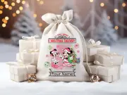 Santa Bag, Mickey n Minnie, Quality Canvas, Draw String Top, Personalize(san105)