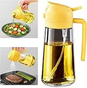 JKJG 2 in 1 Oil Sprayer,16oz/470ml Oil Spray Bottle for Kitchen/Cooking/Salad/Air Fryer/Barbecue,Olive Oil Spray Bottle with Glass as Kitchen Accessories (Yellow)
