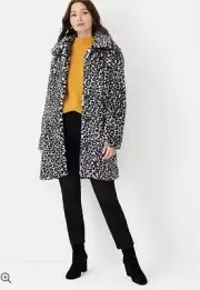 ANN TAYLOR Snow Leopard Print Faux Fur Coat Medium M NWT $268