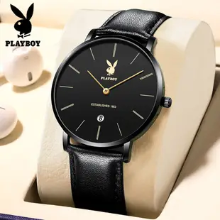 PLAYBOY 2601 男表 品牌正品手錶+禮盒+手提袋 現貨原裝石英錶 防水夜光日曆多功能超薄皮帶石英錶 商務時尚高