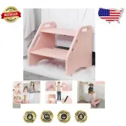 Child-Safe Two-Step Bamboo Stool with Non-Slip Pads - Ideal for Kitchen & Bath