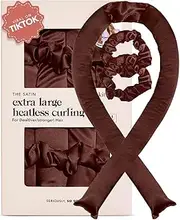 Kitsch Satin Heatless Curling Set XL - Hair Rollers for Effortless Overnight Curls | Heatless Curling Rod Headband for Stunning Heat-Free Waves | Achieve Gorgeous Heatless Hairstyles - Chocolate