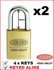 2 x Lockwood Commercial Grade Padlocks + 4 Keys keyed alike 334B45/138