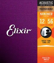 6 Sets Elixir 16077 Nanoweb Phosphor Bronze Light-Medium Guitar Strings 12-56