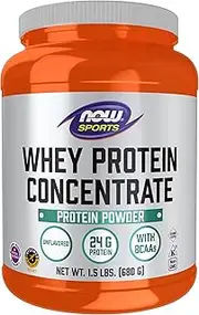 NOW Sports Whey Protein Concentrate Unflavored Powder,1.5-Pound