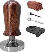 NEOUZA Calibrated Espresso Coffee Tamper Professional Calibrated Pressure Coffee Press Hammer - 304 Stainless Steel Flat Base with Spring Loaded Wooden Handle for Barista (53mm)