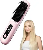 Portable Hair Straightener Brush, Mini Ionic Straightening Comb, USB Rechargeable Cordless Mini Comb, Negative Ions Ceramic Plates Anti Scald Straight Hair Brush, For Travel, Women