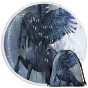 Magical Angel Horse the Herald of Spring Round Beach Towel