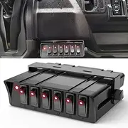 Nilight 6 Gang Rocker Switch Box SPST Toggle Switch Panel 12V 24V 20A Switch Panel 60Amp Max for Automotive Cars Vehicles Boats RVs Campers SUVs