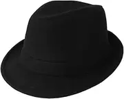 [IYWISH] Fedora Hats for Women Men Classic Wide Brim Winter Felt Hats Fadorabhats Belt Buckle Trilby Fedora Hat Manhattan Floppy Panama Hat Wool Black Fedora Hat Flat Top Hat Caps Gangster Party Costume Hats, Black, Large-X-Large