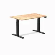 Desky Dual Natural Timber Rubberwood Sit Stand Desk 1200x750mm Matte Black Frame Leg