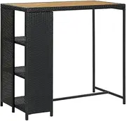 'vidaXL Bar and Dining Table with Storage Rack - Black Poly Rattan and Solid Acacia Wood, Suitable for Home, Garden, Restaurant