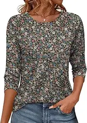 [Onsoyours] Women's 3/4 Sleeve Crew Neck T-Shirt Summer Plain Tops Elegant Top Basic Shirt