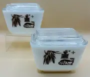 Vintage Pyrex Early American Refrigerator Dishes & Lids Set Of 2 - 501 B 1.5 cup