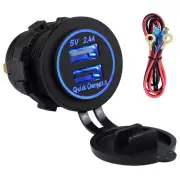 Dual USB Auto Car 2.4A Charger Dash Power Socket Quick Charge 3.0 Blue LED Cable (for: Daihatsu)