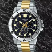 Casio MTP-VD300SG-1E Men's Black Dial Analog Watch Gold Silver Steel Band New