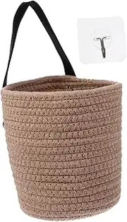 [WHAMVOX] 1pc Hanging Storage Basket for Home Organization Hand-woven Cotton Rope Design Multipurpose Wall-mounted Holder for Clothes Sundries and Decor Brown for Giving