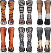 [SATINIOR] 6 Pairs Funny 3D Animal Socks Halloween Christmas Crazy Paws Socks Novelty Animal Cat Dog Horse Dinosaur Paw Tiger Crew for Men Women Teens Supplies, Classic Colors, Classic Colors, One Size