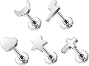 [Niaspi] 5Pcs 16G G23 Titanium Labret Monroe Lip Rings Small Heart Star Moon Cross Cartilage Earrings Studs Minimalist Conch Helix Tragus Piercing Jewelry 6/8/10mm