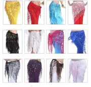 Women Belly Dance Hip Scarf with Tassel Sequins See through Durable Sexy Costume