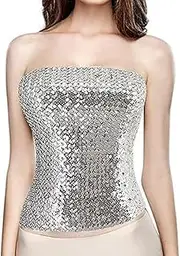 [Generic] Womens Girls Shiny Sequin Tube Top Sexy Strapless Stretchy Crop Vest Chest Wrap Party Costume