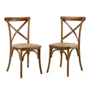 Oikiture 2pcs Crossback Dining Chair Wood Rattan Walnut