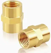 Brass Pipe Fitting NPT Coupler, 1/2" x 1/2" Standard NPT Female thread (pack of 2)