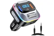 Bluetooth 5.0 FM Transmitter, PD+QC3.0 Car Charger, AUX Music Adapter, Black
